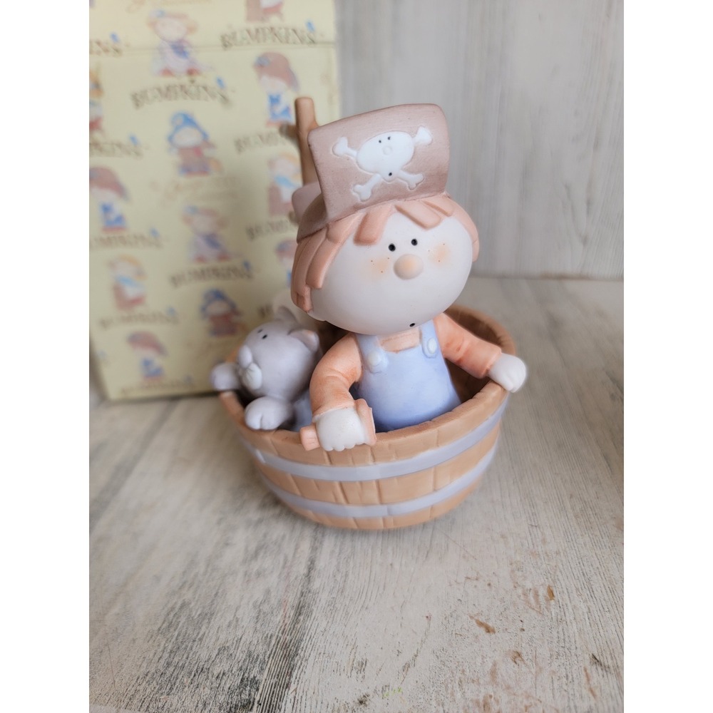 Bumpkins pumpkin music box pirate boy kitten boat ceramic vintage home decor